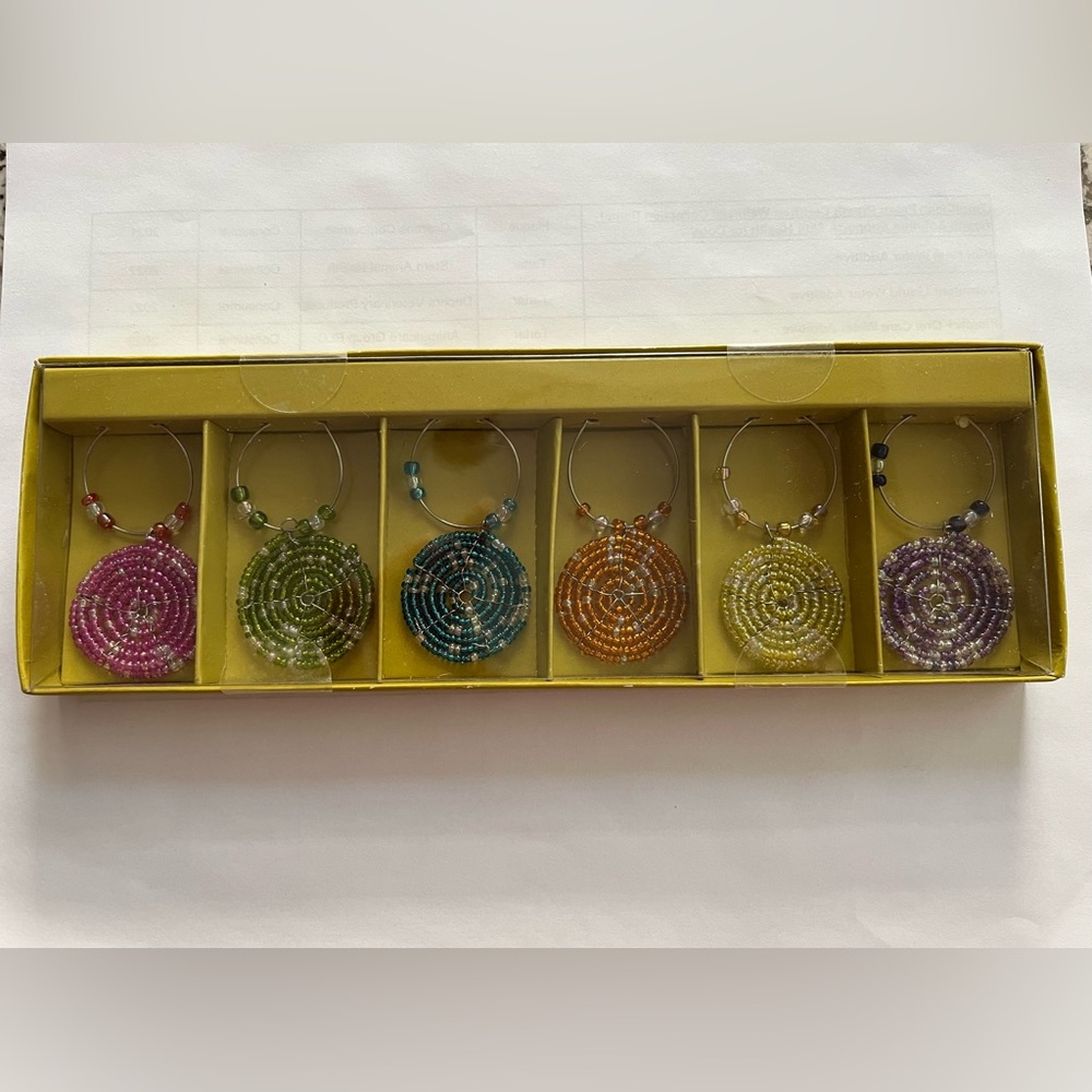 NWOT Pier 1 Imports Marque-Verres Colorful Beaded Wine Glass Charms. Set of 6.